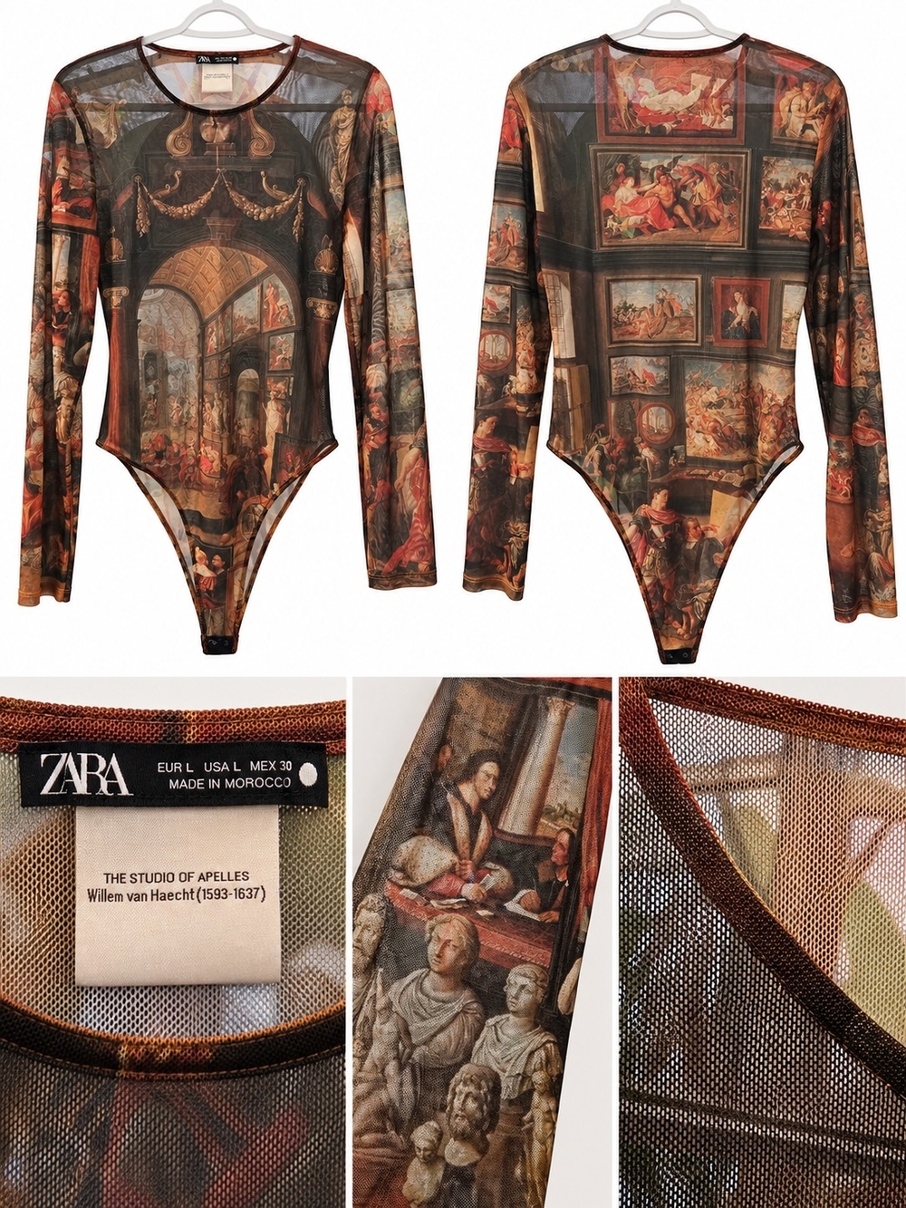 Zara Studio of Apelles Renaissance Art Sheer Mesh Bodysuit L